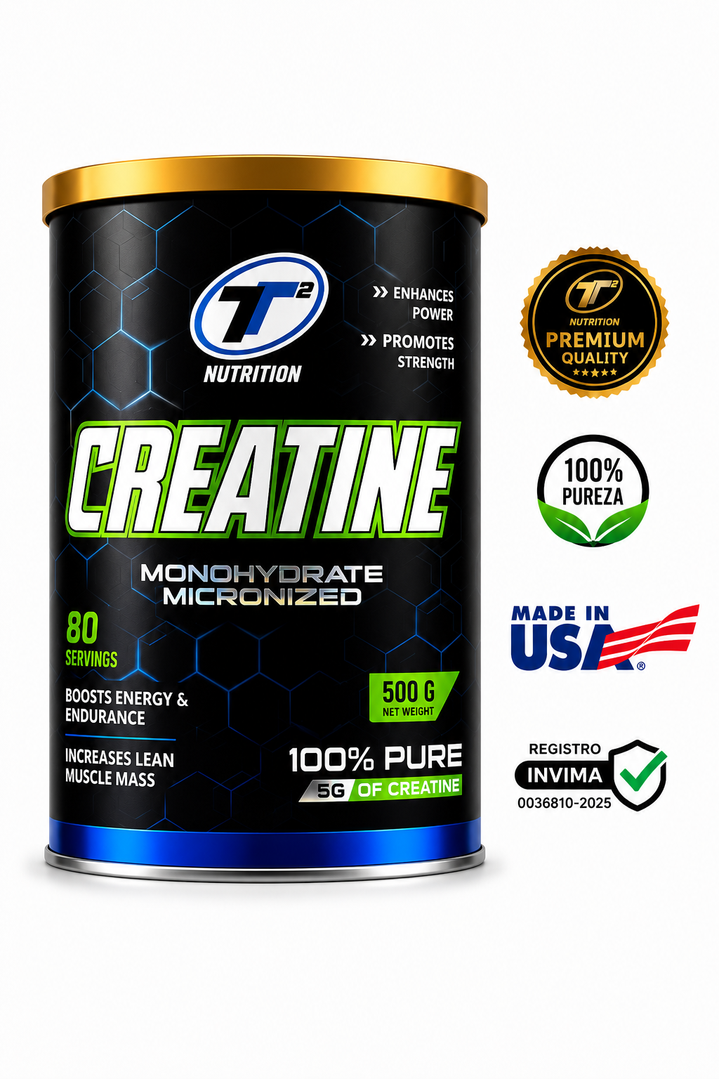 Creatine Monohydrate T2 — 500 g · 80 porciones