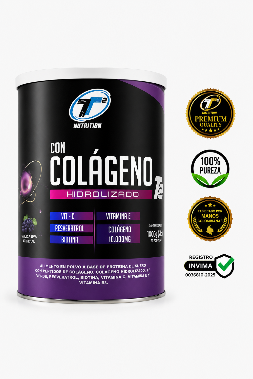 Colágeno Hidrolizado T2 — 1000 g · 33 porciones